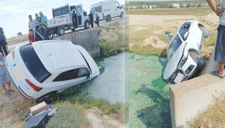 Kontrolden çıkan otomobil su kanalına düştü