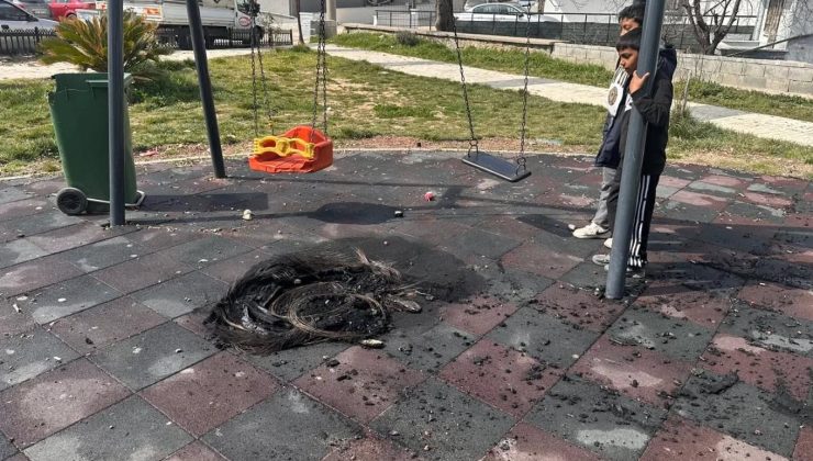 Yaktıkları lastik ile çocuk parkına zarar verdiler