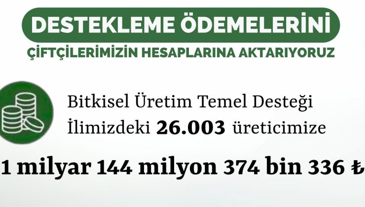 26 bin 3 üreticiye destekleri aktarıldı