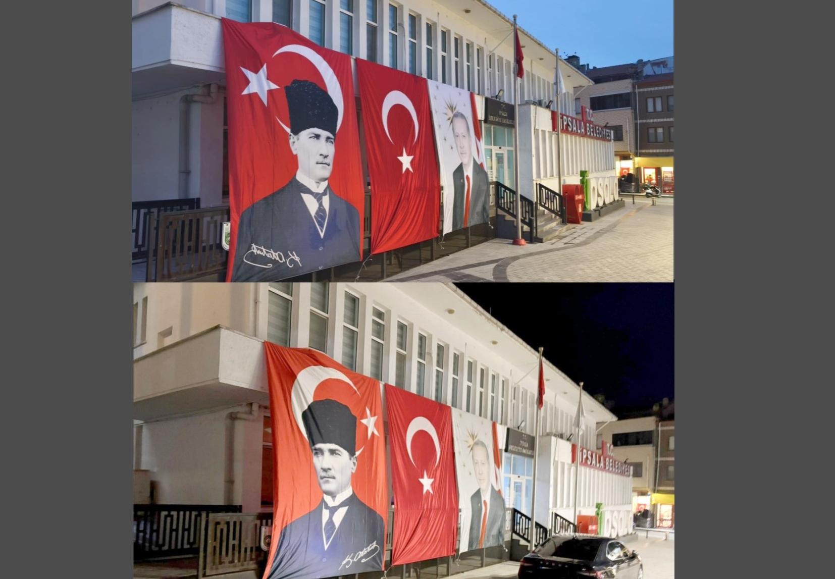 İpsala Belediyesi’nin astığı ters bayrak tepkilerin ardından düzeltildi