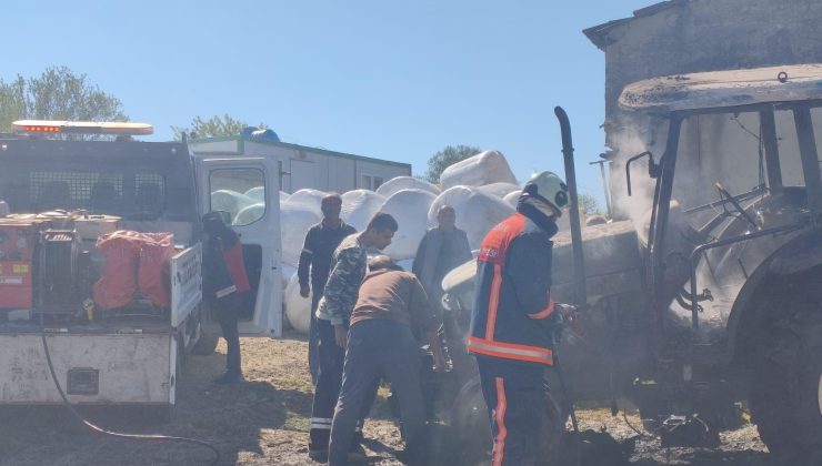 Alev alan traktör kullanılamaz hale geldi