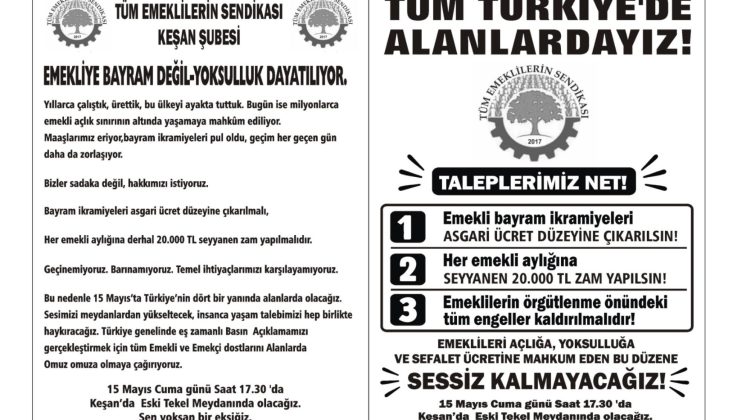 Emekliler bugün basın açıklaması ile taleplerini iletecek