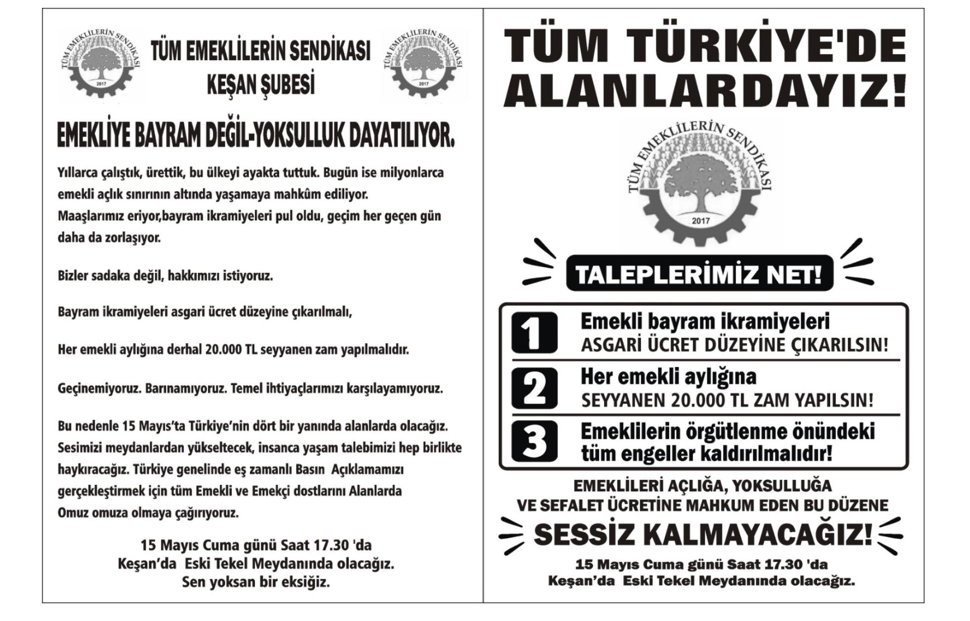 Emekliler bugün basın açıklaması ile taleplerini iletecek